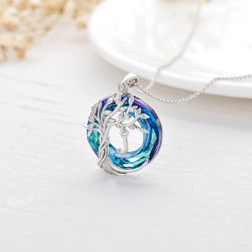 TOUPOP Gifts for Women Tree of Life Initial Necklace 925 Sterling Silver Letter Pendant with Blue Crystal Birthday Jewelry Gifts for Women Her Mom Wife Daughter - color: Tree of Life J Initial