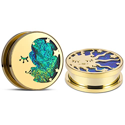 ERKUOO 2PCS Sun Moon Ear Gauges Screw Ear Tunnels Plugs Flesh Stretchers Piercing Earrings Hangers Expander 0g-1"(8mm-25mm) - size: 1/2''=12mm