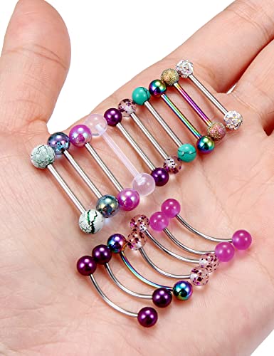 14G Tongue Rings Snake Frog Eyes Piercing Jewelry for Women Men Surgical Steel Plastic Tongue Rings - color: Rainbow