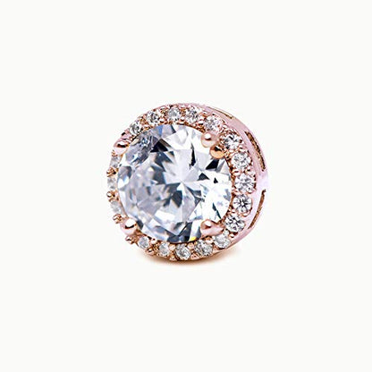 SWEETV Cubic Zirconia Stud Earrings, 8mm Round Cut, Rhinestone Hypoallergenic Earrings for Women & Girls | 9mm Round Cut Hypoallergenic 925 Sterling Silver Stud Earrings for Bridal Bridesmaid Prom Weddings Parties,Silver - color: 02.Rose Gold
