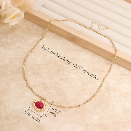 Jean Beau Gold Stone Pendant Necklaces for Women, Chunky Gemstone Dangle Necklace Wedding Prom Fashion Jewelry Gift - color: Fuchsia