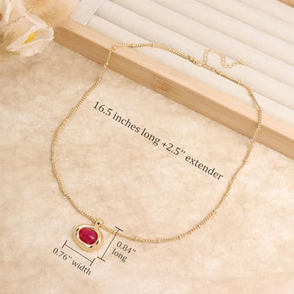 Jean Beau Gold Stone Pendant Necklaces for Women, Chunky Gemstone Dangle Necklace Wedding Prom Fashion Jewelry Gift - color: Fuchsia
