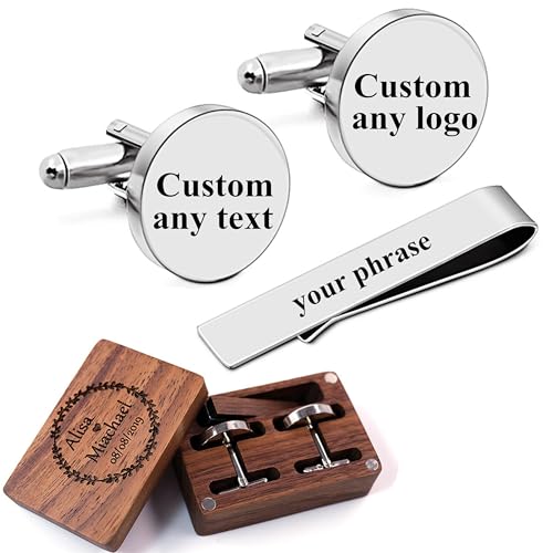 Kooer Personalized Men's Wedding Cufflinks, Custom Father Of The Bride Cuff Links Jewelry Gift For Men Him Groom Groomsman - style: Custom listing - any text or photo