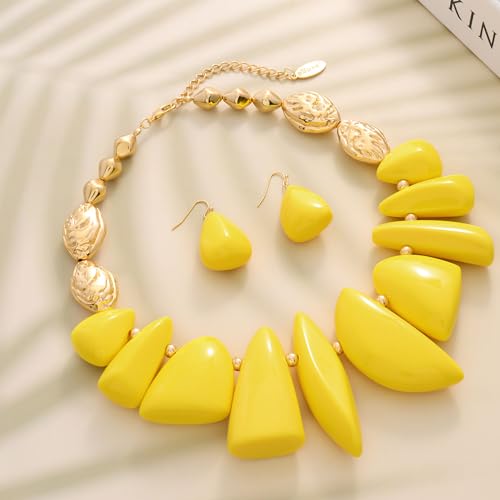 Bocar Chunky Beaded Necklace - color: Yellow-Set