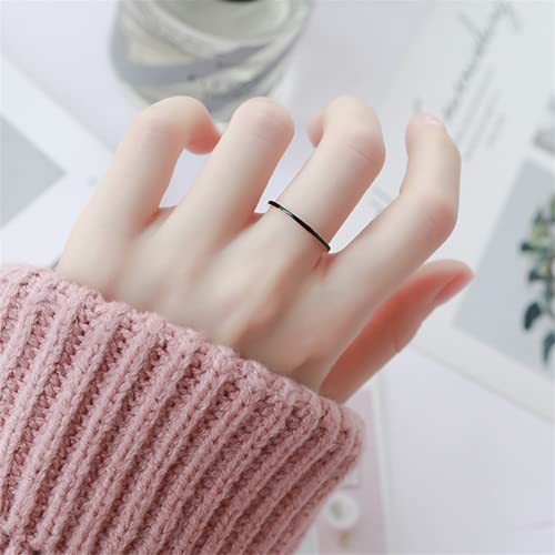 Women's Stainless Steel 1MM Thin Plain Midi Stacking Ring Band Comfort Fit, Size 3 to 10 - color: Enamel - Black