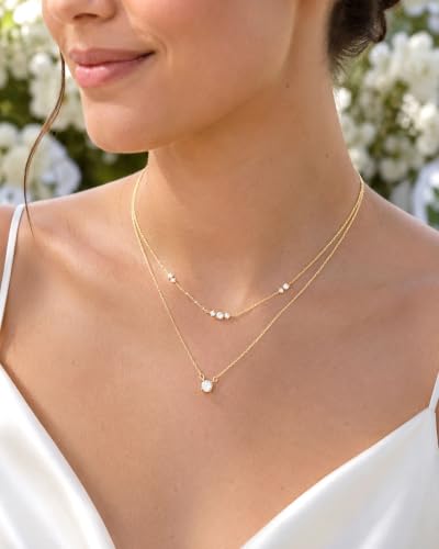Gold Necklace Stack, Layered Gold Necklaces for Women Jewelry Set | 14K Gold Plated, Separate Chains, Pendant, Dainty, Non Tarnish, Delicate, Chain, Multi, Gift - color: 2 Layer-Solitaire Bar Gold