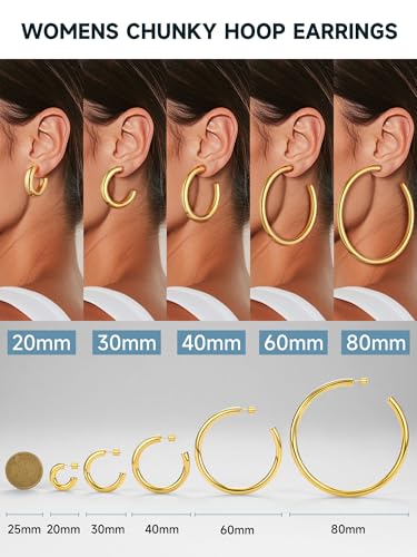 PROSTEEL Chunky Hoop Earrings for Women 14K Gold Plated/Black/Silver | 20/30/40/50/60/70/80mm Stainless Steel Thick Big Round Hoop with Waterproof and Non Tarnish Trendy Jewelry with Gift Box - color: 2. Gold, size: 30MM
