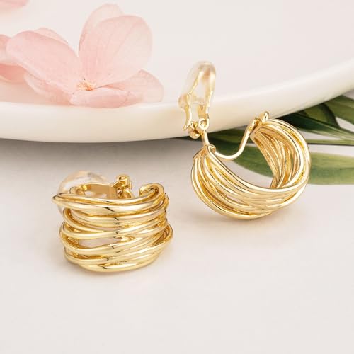 Chunky Clip On Earrings for Women Earrings Non-piercing Hoop Earrings - color: Gold