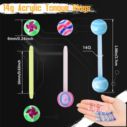 Wholesale 14g Acrylic Bar Tongue Rings Barbells Assorted Colors 110 PCS Acrylic Ball