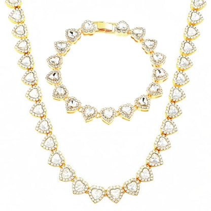 fasone Rhinestone Hearts Necklace, Iced Out Hearts Jewelry，Silver Tennis Necklace For Women，Tennis Necklaces For Women, Heart Tennis Necklace - color: Gold_15.7inch/8inch
