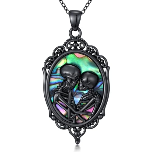 Sterling Silver Halloween Necklace Gothic Jewelry Gifts for Women Men - style: Cameo-Skeleton