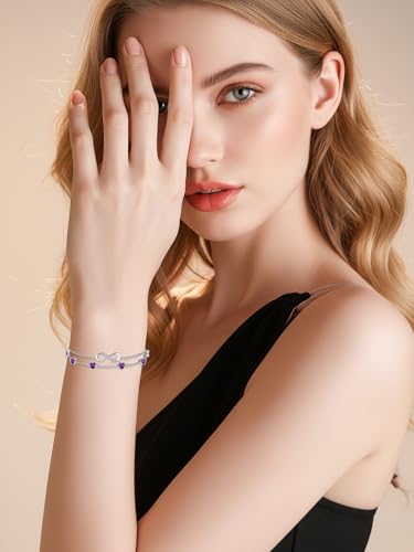 Prismata Infinity Birthstone Charm Link Bracelet/Anklet 925 Sterling Silver Adjustable 12 Months Birthstone Infinity Bracelet/Anklet Birthday Jewelry Gifts for Women Her - color: 02-February, size: 7'+2' Bracelet