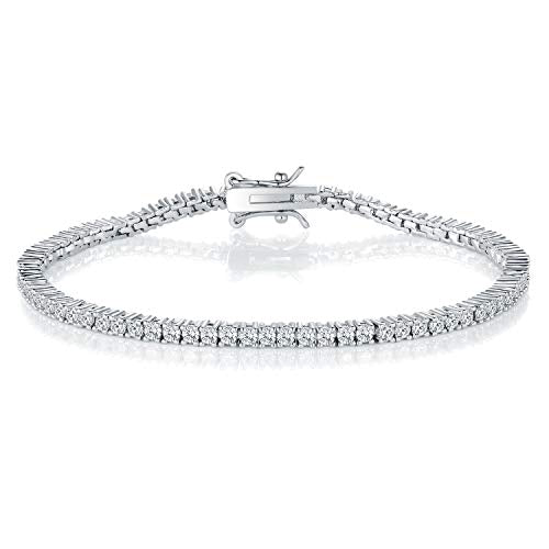 2.0MM Tennis Bracelet for Women and Men，18K White/Yellow Gold Plated Round 2mm Cubic Zirconia Classic Tennis Bracelet - color: White Gold Plated, size: 7.5 inch