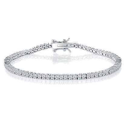 2.0MM Tennis Bracelet for Women and Men，18K White/Yellow Gold Plated Round 2mm Cubic Zirconia Classic Tennis Bracelet - color: White Gold Plated, size: 7.5 inch