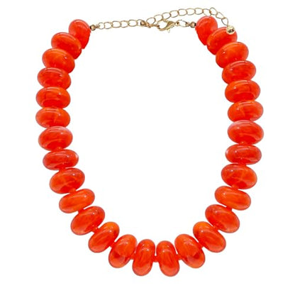 We We Chunky Colorful Beaded Necklace for Women Large Boho Statement Bead Chokers Necklaces Turquoise Blue Big Beads Jewelry Neck Summer Beach - color: orange