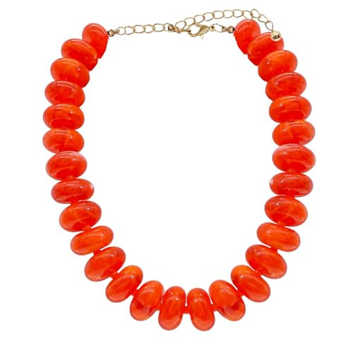 We We Chunky Colorful Beaded Necklace for Women Large Boho Statement Bead Chokers Necklaces Turquoise Blue Big Beads Jewelry Neck Summer Beach - color: orange