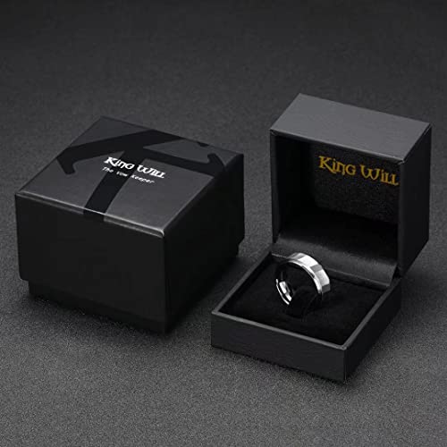 King Will Classic Tungsten Carbide Ring Brushed Two Grooved Center Hammered Design Mens Wedding Band for Men | Black/Silver/Gold, 8mm, Men's Wedding Band, Grooved, Comfort Fit, Everyday Wear - color: D-Siver Hammerd Design