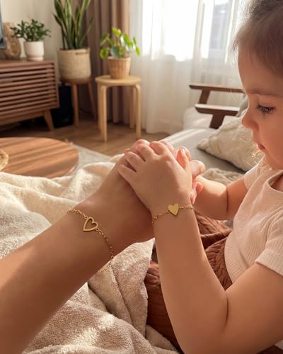 Matching Heart Bracelets for Mommy and Me Adjustable Hearts Charm Chain Bracelet Matching Mother Daughter Bracelets Set for 2 Birthday Mothers Day Gifts - color: A2:gold heart bracelets