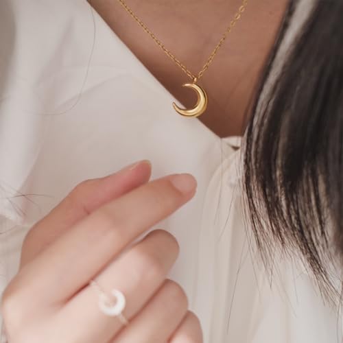 Sunflower Fidget Necklace for Women Gold Moon Necklace Rotating Heart Necklaces Spinning Crystal Flower Anxiety Necklaces Crescent Moons Jewelry Accessories - color: Moon