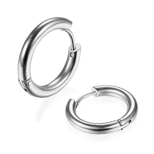 316L Surgical Stainless Steel Huggie Hoop Earrings 6mm 8mm 10mm 11mm 12mm 14mm Hypoallergenic Earrings Hoop Cartilage Helix Lobes Hinged Sleeper Earrings For Men Women - style: A02:6mm Silver(THK 2.0mm)