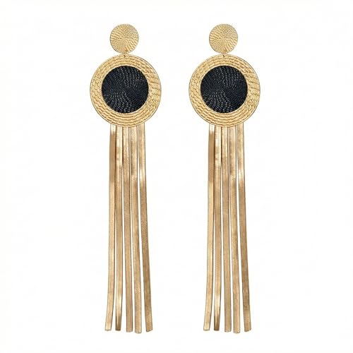 Black and Gold Earrings for Women,Geometric Statement Dangle Earrings with Long Snake Chain Tassel Pendant Earring - color: Gold-B