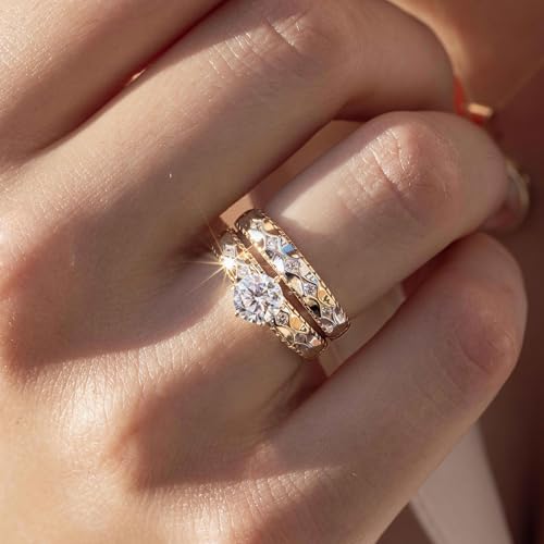 Two-Tone 925 Gold Plated Sterling Silver Hammered Wedding Ring Band Sizes 5-9