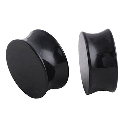 HQLA 1 Pair Natural Obsidian Stone Double Flared Flesh Tunnels Ear Plugs Gauges Stretcher Expander - style: 9/16"(14mm)