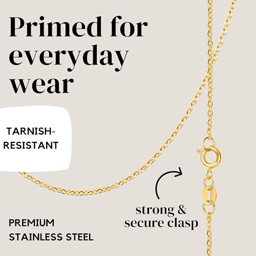 KISPER Dainty Gold Cable Chain Necklace Women 24K Plated Stainless Steel | 1.5mm, 14-30 in, non-tarnish, waterproof, hypoallergenic, nickel-free, spring ring clasp