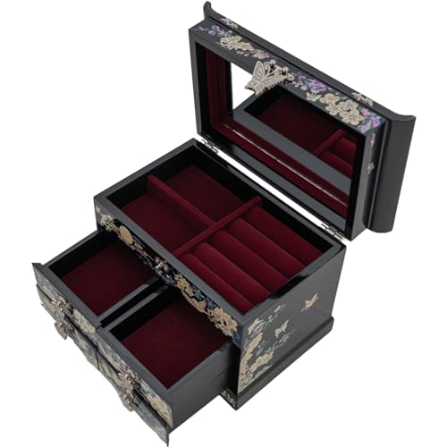 February Mountain Mother of Pearl Jewelry Organizer Box – Anniversary Christmas Graduation Birthday gifts for women Mother's day gifts for mom from daughter (Plum Blossom) - style: Plum Blossom