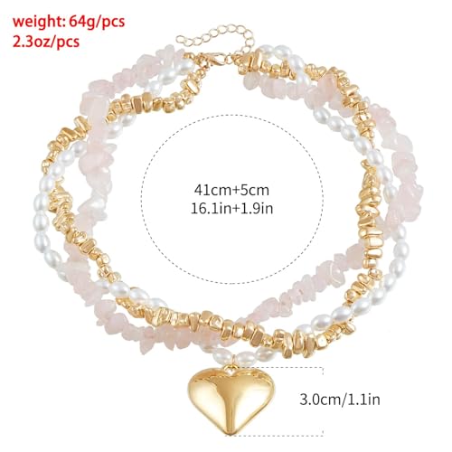 Layered Gold Necklace for Women Boho Turquoise Beaded Chain Set with Long Coin Pendant Trendy Y Necklace for Everyday Jewelry Gifts boho fashion fall fashion jewelry womens fashion - color: B-Heart shaped multi-layered necklace