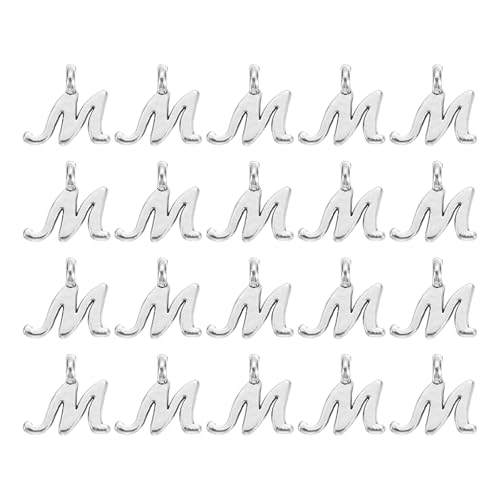 uxcell A-Z Alphabet Charm, Metal Alphabet Letter Charm Initial Charm Pendant Bead for Necklaces Bracelets Jewelry Making Craft - color: Silver M