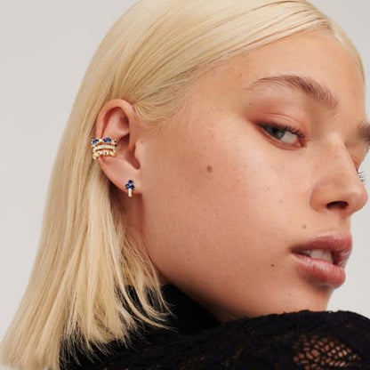 Ear Cuffs Non Piercing for Women 14K Gold Plated Ear Cuff Earrings Colorful Cubic Zirconia Paved Trendy Cartilage Earring Jewelry | Single - color: Blue