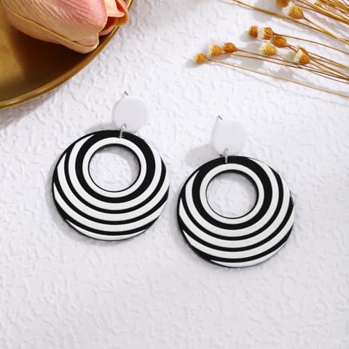 Black and White Acrylic Earrings Dangle Trendy Long Water Drop Earrings Fashion Geometric Resin Statement Earrings Boho Lightweight Jewelry for Women - style: Round