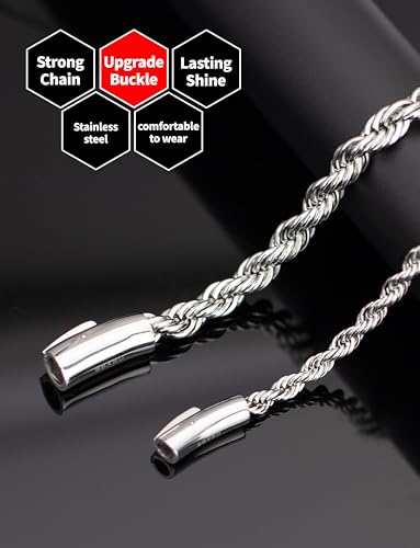 Twist Chain Necklace 2/3/5/8MM Braided Rope Chain Necklace for Men Stainless Steel Rope Jewelry for Men & Women Rope Chain for Pendant 18/20/22/24 Inch with Delicate Gift Box - size: 18 inches, style: 3mm width-steel