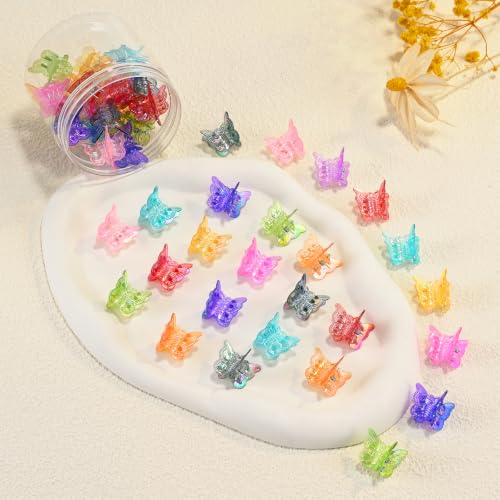Mini Butterfly Hair Clips, Y2K 90s 50pcs Tiny Cute Festiva Hair Accessories, Small Claw Barrette jewelry for Women Girls (Rainbow Plating) - color: Rainbow Plating