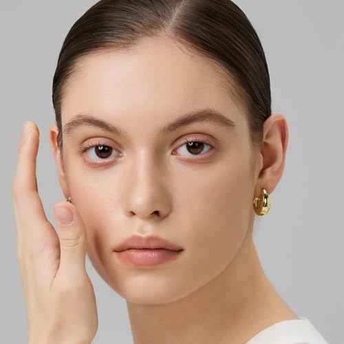 18K Gold Plated Huggie Hoop Earrings for Women, 925 Sterling Silver Post, Hypoallergenic Small Earrings - color: Dome Huggies