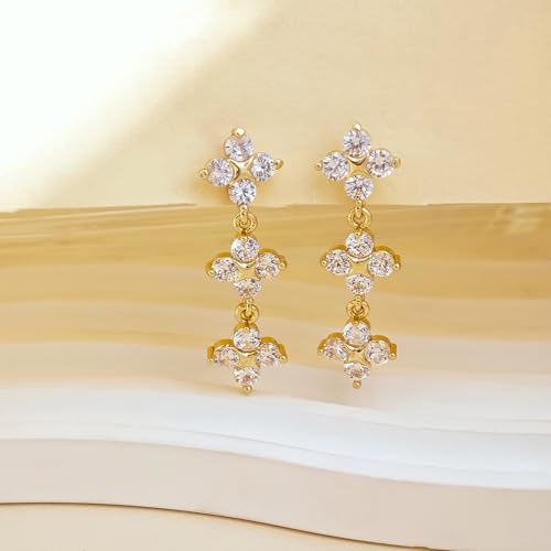 Pearl Earrings for Women Trendy, 14k Gold Plated Freshwater CZ Leaf Pearl Dangle Drop Gold Earrings Lightweight Hypoallergenic Stud Earring Bridesmaid Wedding Gold Jewelry for Women Gifts - style: style 2
