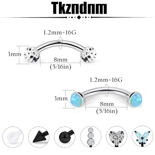 16g 8mm Silver/Black/Rainbow Eyebrow Piercing Jewelry Rings Curved Barbell Vertical Labret Lip Surgical Steel Small Belly Button Snake Eyes Tongue Rook Earrings for Women Men - color: Black / Blue