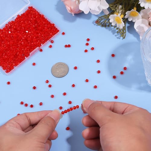 1000Pcs 4mm Faceted Crystal Glass Bicone Beads Loose Bead for DIY Bracelet Necklace Earring Keychain Jewelry Making,Ruby - color: Ruby