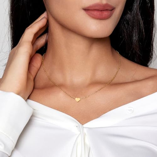 HERIER Cute Heart Necklace Dainty 18k Gold Plated Tiny Heart Pendant Choker Necklaces Small Gold Love Open Heart Chain Necklace for Women Simple Gold Necklace for Women Trendy Jewelry - color: Tiny Heart Necklace-Gold