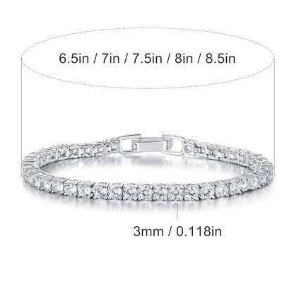 Gemsme 4 Prong Tennis Bracelet, 18K White/Yellow Gold Plated 3mm Round Cubic Zirconia Bracelet for Women Size 6-8.5 Inch - color: White Gold Plated, size: 7.5 inch