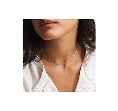 Lcherry Dainty Choker Necklace for Women 14K Gold Plated Choker Necklace Gifts for Her - color: 'Paperclip Choker