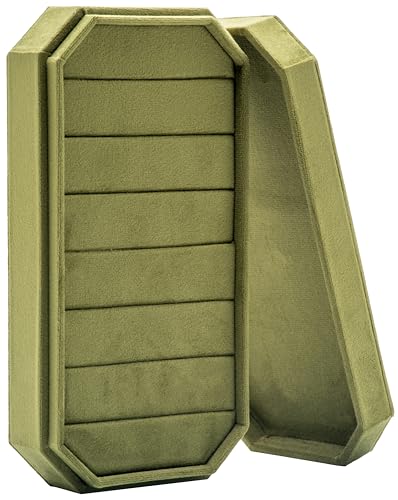 Velvet Ring Organizer Display Tray Jewelry Box Earring Holder Case | for Wedding Birthday Christmas Day (Olive Green) - color: Olive Green