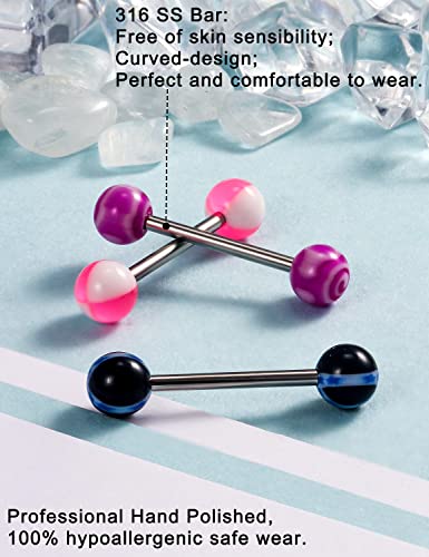 100pcs 14g Tongue Rings Nipple Rings for Women Men Surgical Stainless Steel Tongue/Nipple Piercing Jewelry Plastic Metal Tongue Ring 16MM Acrylic Straight Barbells Body Piercing Jewelry - color: A-100PCS Metal Tongue/Nipple Rings 16mm