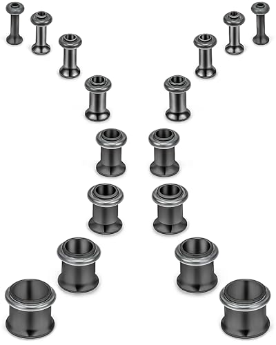 Jenxnjsjo 14g to 7/8in Ear Gauges Plugs Tunnels Taper Earrings Stretching Expander Kit Set for Women Men - color: 103: Single Flare, Black, size: 12g to 00g (8 sizes)