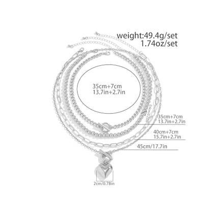 4Pcs Chunky Layered Heart Pendant Necklace Set,Dainty 14k Gold Beaded Double Ot Buckle Choker Necklace Charm Herringbone Paperclip Chain Coin Necklace