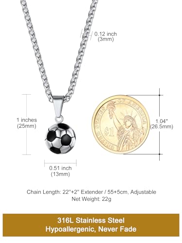 GOLDCHIC JEWELRY Sport Necklaces for Men Teen, Football Baseball Soccer Basketball Softball Necklaces with Stainless Steel Chain Athlete Jewelry Sports Fan Gift - color: Soccer Pendant-Steel, style: NO Engraving