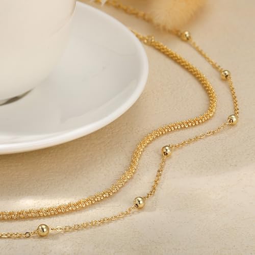 Robaice Ankle Bracelets for Women, 14K Gold Plated/Silver Layered Anklets | Waterproof Adjustable Anklet for Women, Summer Beach Anklet, Glitter Jewelry for Women Gifts - color: Gold-1