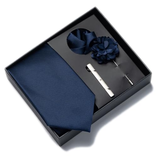 joy alice 30 Colors Solid Ties for Man Pure Color Men's Tie Set with Lapel Pin Pocket Square Tie Clip - color: Navy Blue