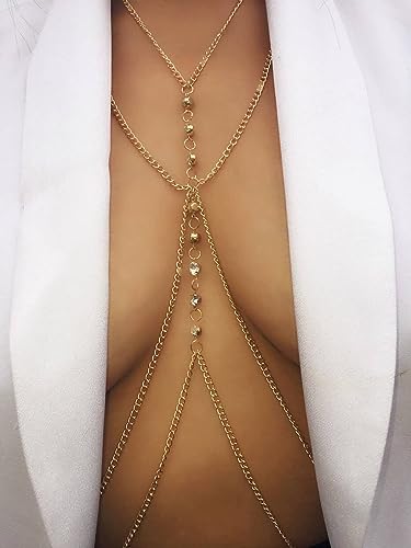 Body Chain Jewelry for Women, Layered Waist Chain for Bikinis | Sexy Body Jewelry, Adjustable Fit, Chest Belly Chain, Gold & Silver Options, Beach Vacation, Festivals Raves & Concerts - style: 8 Diamonds(Gold)